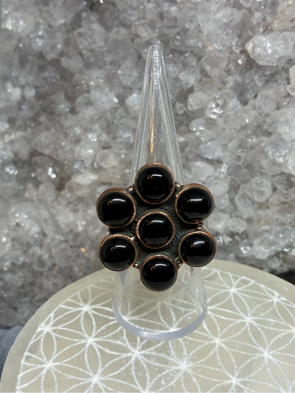 Black Cabochon Cluster Copper Ring